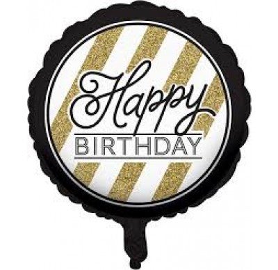 18" Black & Gold Glitter Happy Birthday Foil Balloon - Everything Party