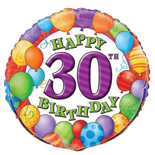 18" Colourful 30th Birthday Foil Balloon - Everything Party