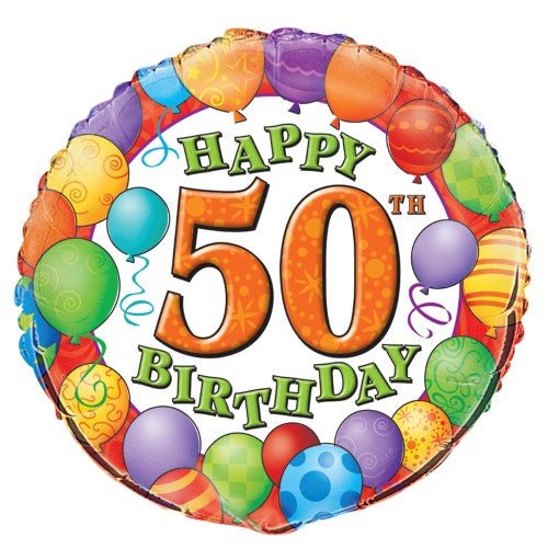 18" Colourful 50th Birthday Foil Balloon - Everything Party