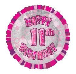 18" Happy 11th Birthday Foil Balloon - Pink - Everything Party