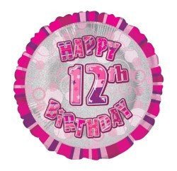 18" Happy 12th Birthday Foil Balloon - Pink - Everything Party