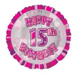 18" Happy 15th Birthday Foil Balloon- Pink - Everything Party