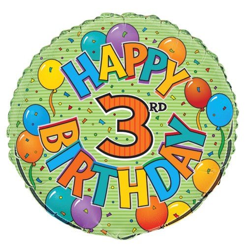 18" Happy 3rd Birthday Green Foil Balloon - Everything Party