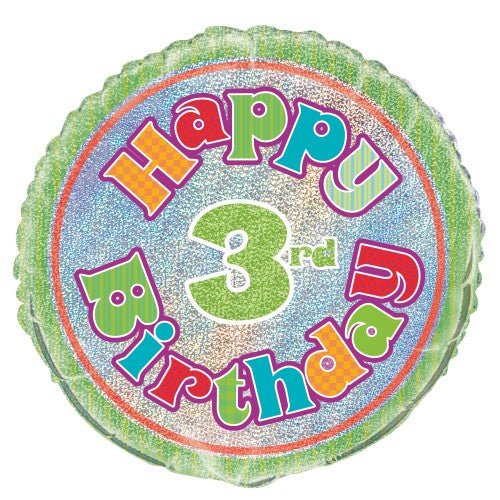 18" Happy 3rd Birthday Prismatic Foil Balloon - Everything Party