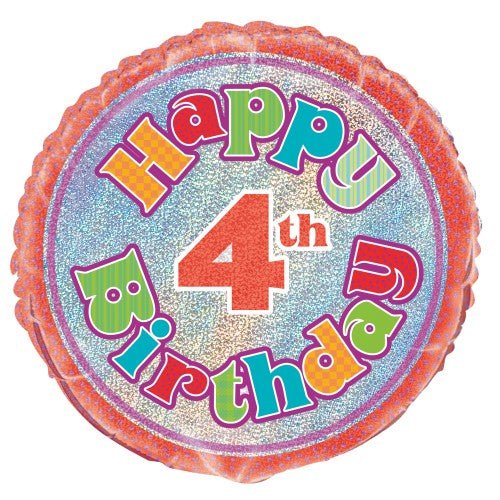 18" Happy 4th Birthday Prismatic Foil Balloon - Everything Party