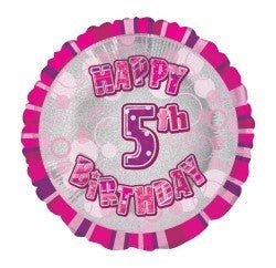 18" Happy 5th Birthday Foil Balloon - Pink - Everything Party