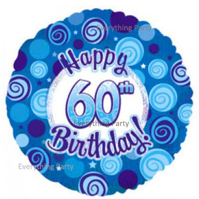 18" Happy 60th Birthday Blue Foil Balloon - Everything Party