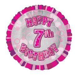 18" Happy 7th Birthday Foil Balloon - Pink - Everything Party