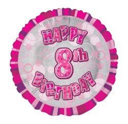 18" Happy 8th Birthday Foil Balloon - Pink - Everything Party