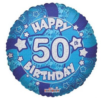 18" Holographic Blue 50th Birthday Foil Balloon - Everything Party