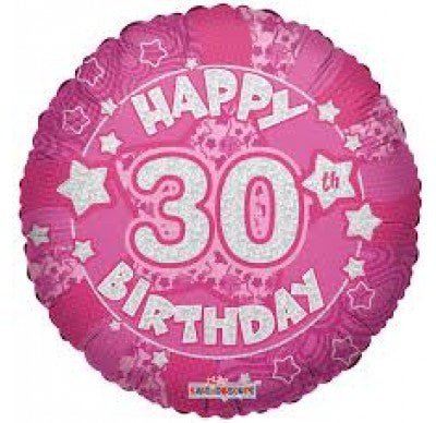 18" Holographic Pink 30th Birthday Foil Balloon - Everything Party
