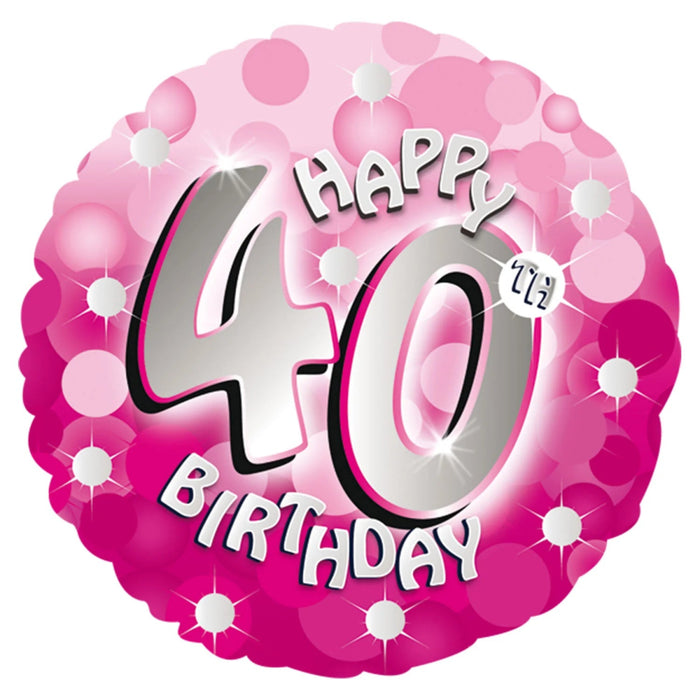 18" Holographic Pink Happy 40th Birthday Foil Balloon - Everything Party