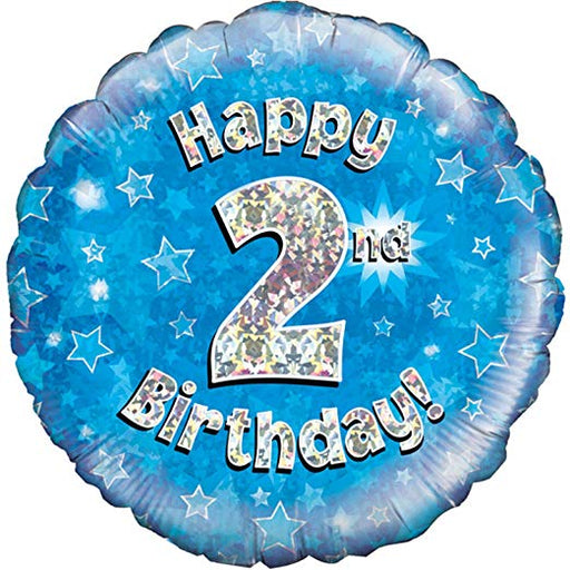 18" Oaktree 2nd Birthday Holographic Blue Foil Balloon - Everything Party