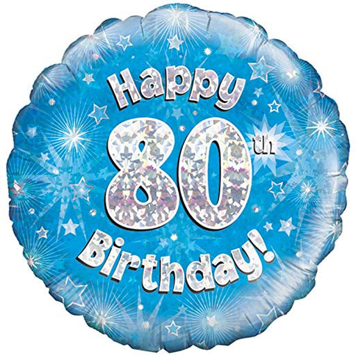 18" Oaktree Happy 80th Birthday Holographic Blue & Silver Foil Balloon - Everything Party