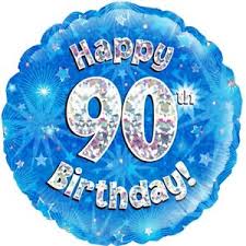 18" Oaktree Happy 90th Birthday Holographic Blue & Silver Foil Balloon - Everything Party