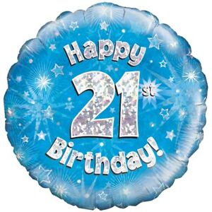 18" Oaktree Holographic Blue 21st Birthday Foil Balloon - Everything Party