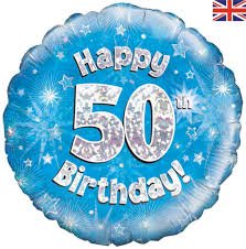 18" Oaktree Holographic Blue & Silver 50th Birthday Foil Balloon - Everything Party