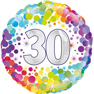 18" Oaktree Rainbow Dots 30th Birthday Foil Balloon - Everything Party