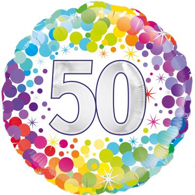 18" Oaktree Rainbow Dots 50th Birthday Foil Balloon - Everything Party