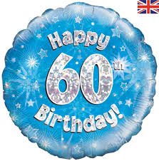 18" Okatree 60th Birthday Holographic Blue & Silver Foil Balloon - Everything Party