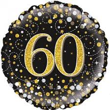 18" Okatree 60th Birthday Holographic Gold & Silver Dots Foil Balloon - Everything Party