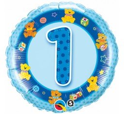 18" Qualatex 1st Birthday Blue Teddy Foil Balloon - Everything Party