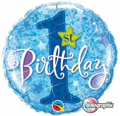 18" Qualatex 1st Birthday Holographic Blue Foil Balloon - Everything Party