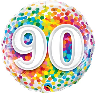 18" Qualatex 90th Birthday Rainbow Confetti Foil Balloon - Everything Party