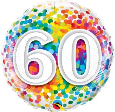 18" Qualatex Happy 60th Birthday Rainbow Confetti Foil Balloon - Everything Party