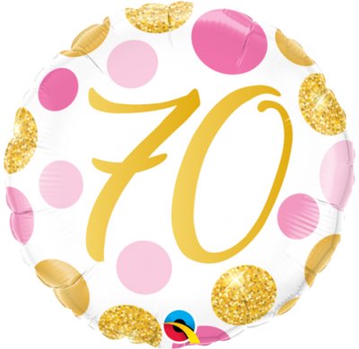 18" Qualatex Happy 70th Birthday Pink & Gold Foil Balloon - Everything Party