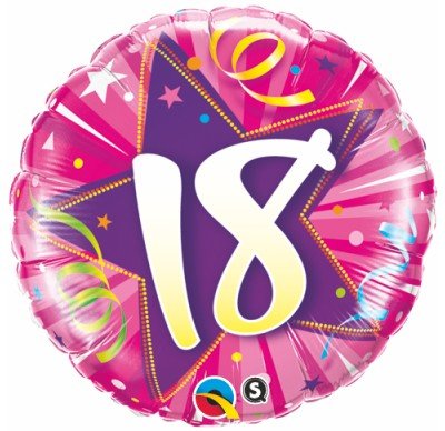 18" Qualatex Pink Shining Star 18th Birthday Foil Balloon - Everything Party