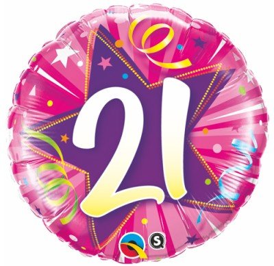 18" Qualatex Pink Shining Star 21st Birthday Foil Balloon - Everything Party