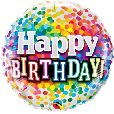 18" Qualatex Printed Rainbow Confetti Happy Birthday Foil Balloon - Everything Party