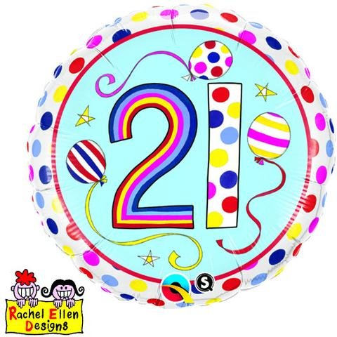 18" Qualatex Rachel Ellen Design 21st Birthday Foil Balloon - Everything Party