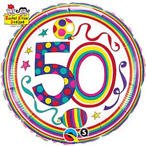 18" Qualatex Rachel Ellen Design 50th Birthday Foil Balloon - Everything Party