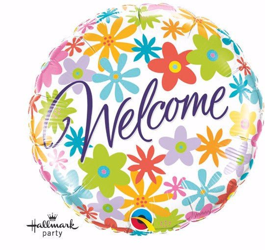 18" Qualatex Welcome Foil Balloon with Flowers - Everything Party