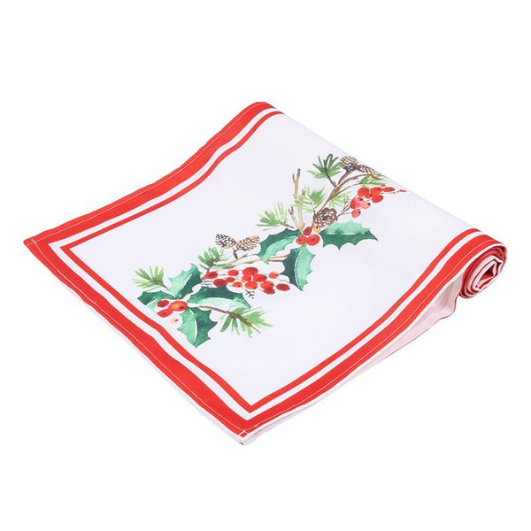 180cm Christmas Table Runner with Holly Berry Print - Everything Party