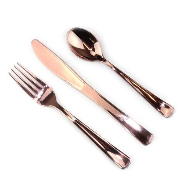 18pk Metallic Rose Gold Assorted Plastic Cutlery - Everything Party