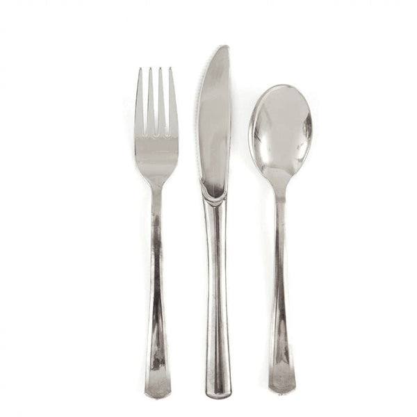 18pk Metallic Silver Assorted Plastic Cutlery - Everything Party