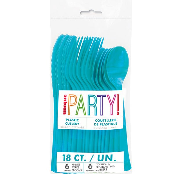 18pk Reusable Plastic Cutlery - Caribbean Teal - Everything Party
