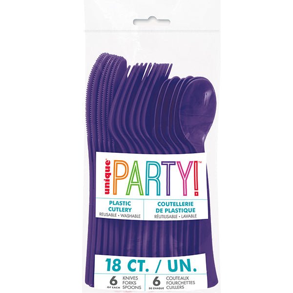 18pk Reusable Plastic Cutlery - Deep Purple - Everything Party