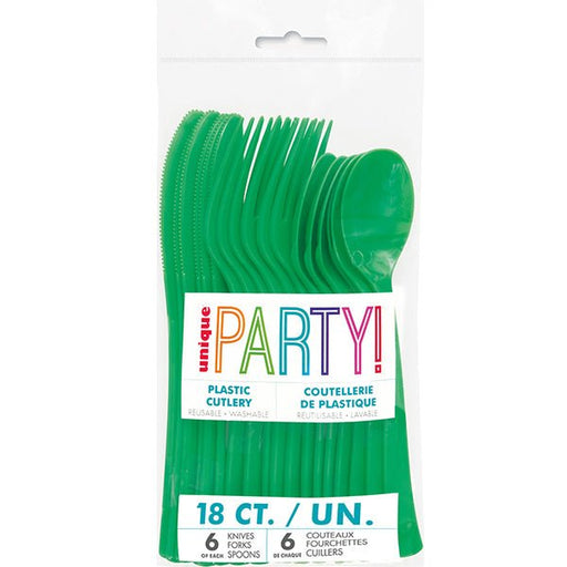 18pk Reusable Plastic Cutlery - Emerald Green - Everything Party