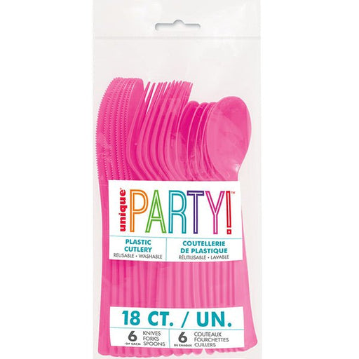 18pk Reusable Plastic Cutlery - Hot Pink - Everything Party