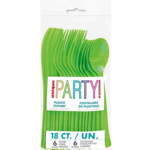 18pk Reusable Plastic Cutlery - Lime Green - Everything Party
