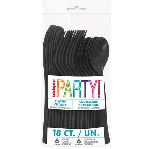 18pk Reusable Plastic Cutlery - Midnight Black - Everything Party