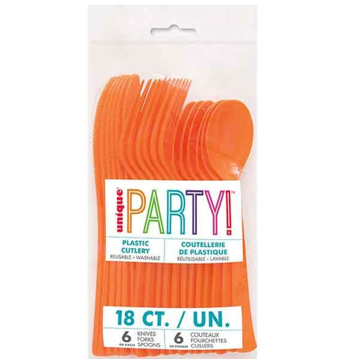 18pk Reusable Plastic Cutlery - Orange - Everything Party