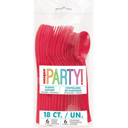 18pk Reusable Plastic Cutlery - Ruby Red - Everything Party