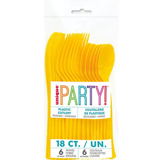 18pk Reusable Plastic Cutlery - Sunflower Yellow - Everything Party