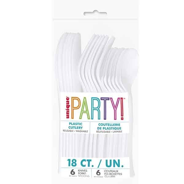 18pk Reusable Plastic Cutlery - White - Everything Party
