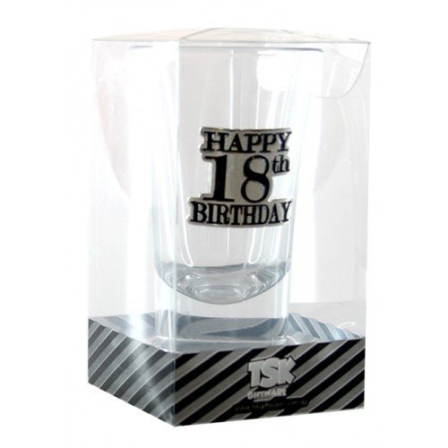 18th Birthday Black Badge Shot Glass - Everything Party